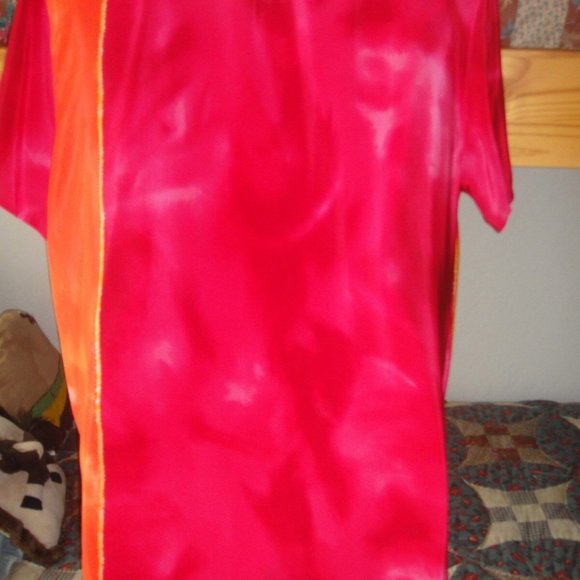 NEW * Diane Gilman 100% SILK s/s ORANGE Hot PINK Sequin TUNIC Top * sz S or M - Picture 5 of 8